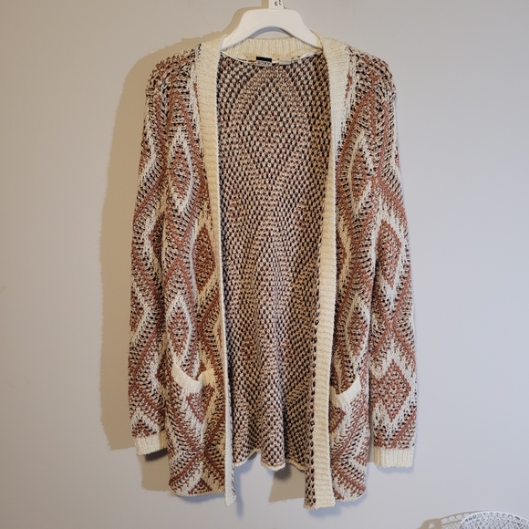 Roxy Boho Knit Cardigan Longline Open Front Tribal Aztec M - Picture 3 of 7